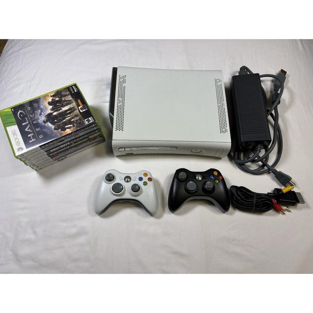 Xbox 360 Console HDD Bundle 2 Controllers Halo Reach‎ Batman Arkham COD 7 Games